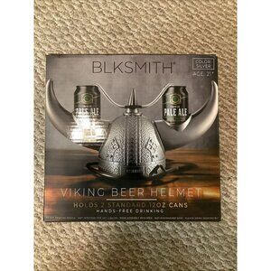 BLKSMITH Viking Beer Helmet Silver Holds 2 Standard 12oz Cans Drinking Party